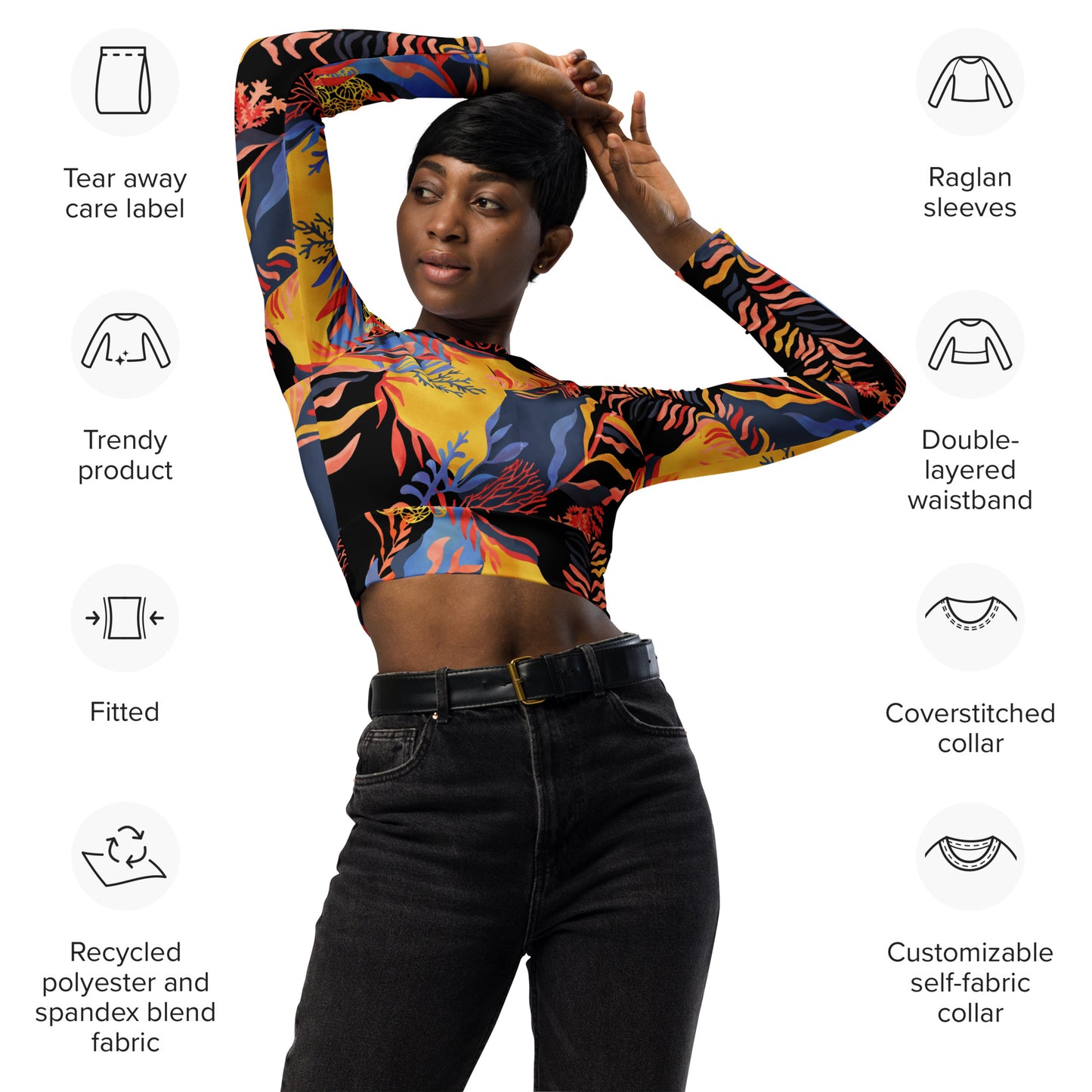 Recycled long-sleeve crop top